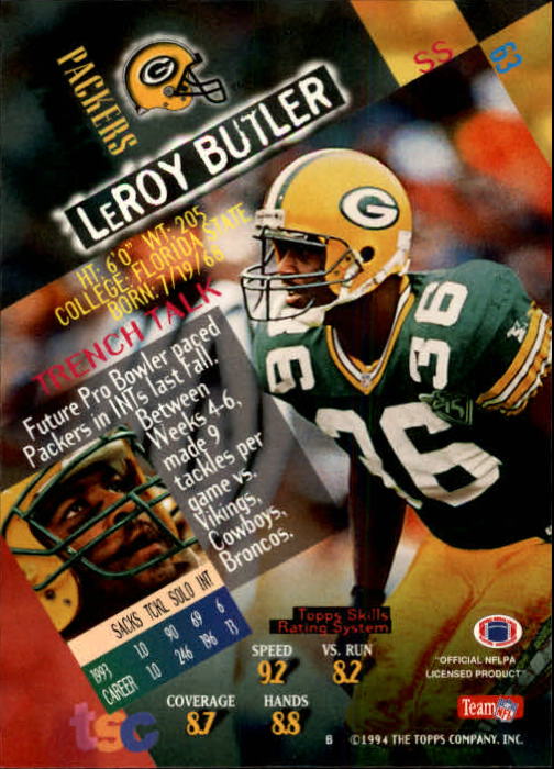 1994 Stadium Club #63 LeRoy Butler back image