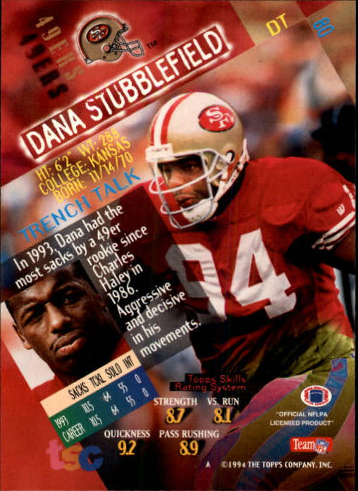 1994 Stadium Club #80 Dana Stubblefield back image