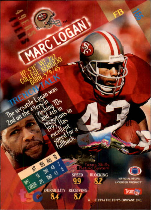 1994 Stadium Club #166 Marc Logan back image