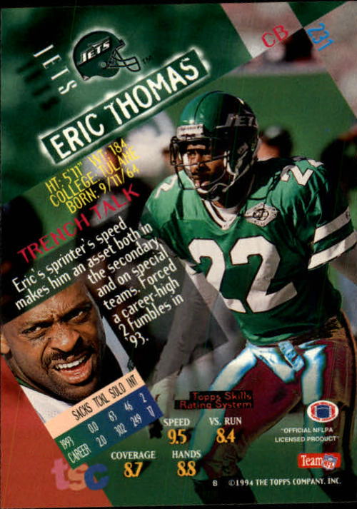 1994 Stadium Club #231 Eric Thomas back image