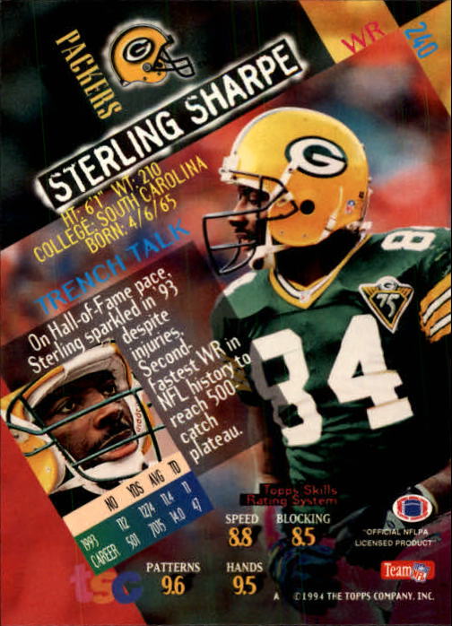 1994 Stadium Club #240 Sterling Sharpe back image