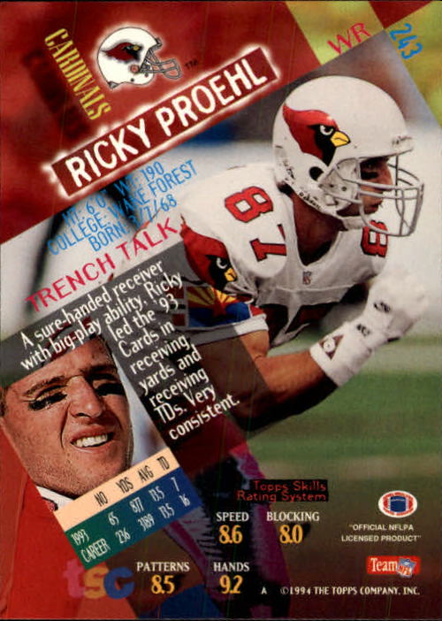 1994 Stadium Club #243 Ricky Proehl back image