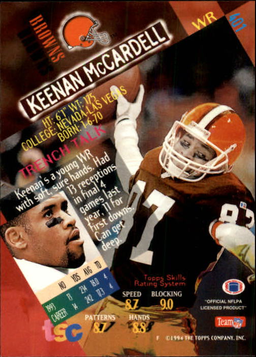 1994 Stadium Club #401 Keenan McCardell RC back image