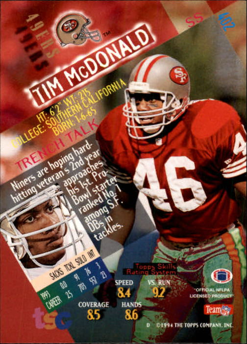 A1063- 1994 Stadium Club FB Cards 251-500 +Rookies -You Pick- 15+ FREE US SHIP - Picture 291 of 485
