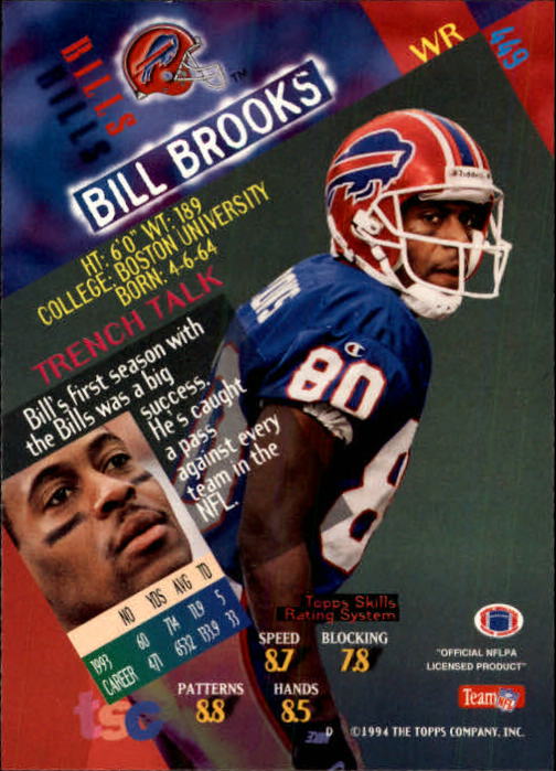 1994 Stadium Club #449 Bill Brooks back image