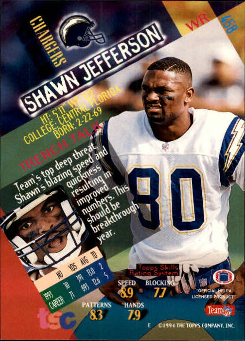 1994 Stadium Club #458 Shawn Jefferson back image