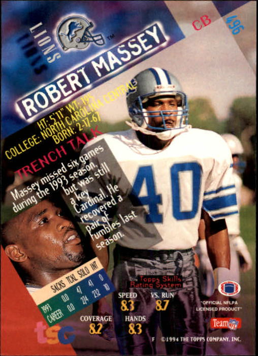 1994 Stadium Club #496 Robert Massey back image