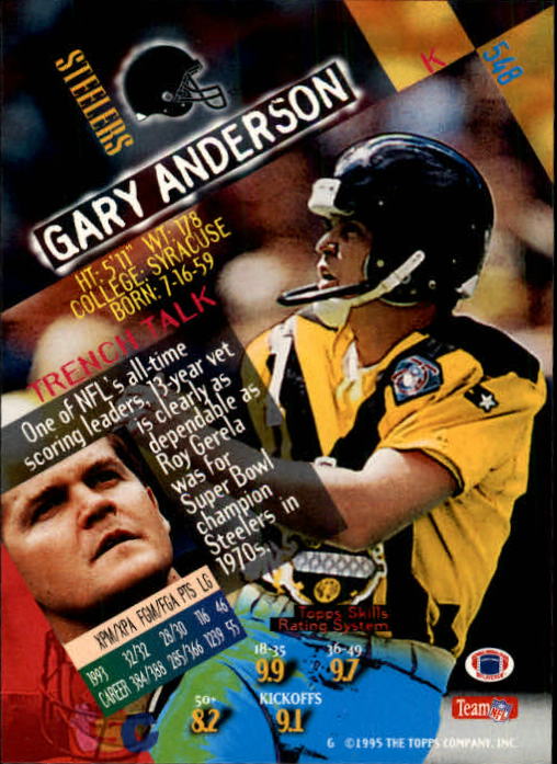 1994 Stadium Club #548 Gary Anderson K back image