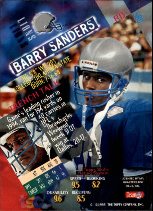 1994 Stadium Club #580 Barry Sanders back image