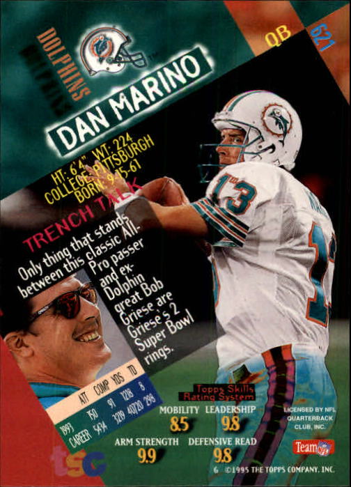 1994 Stadium Club #621 Dan Marino back image