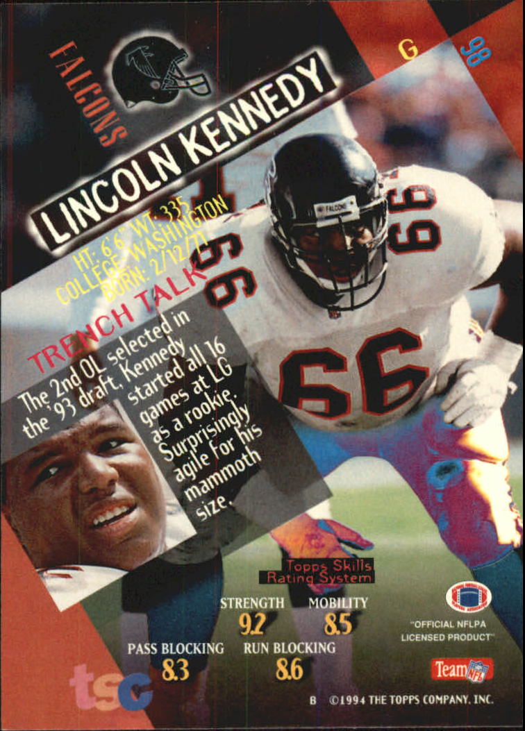 1994 Stadium Club First Day #98 Lincoln Kennedy back image