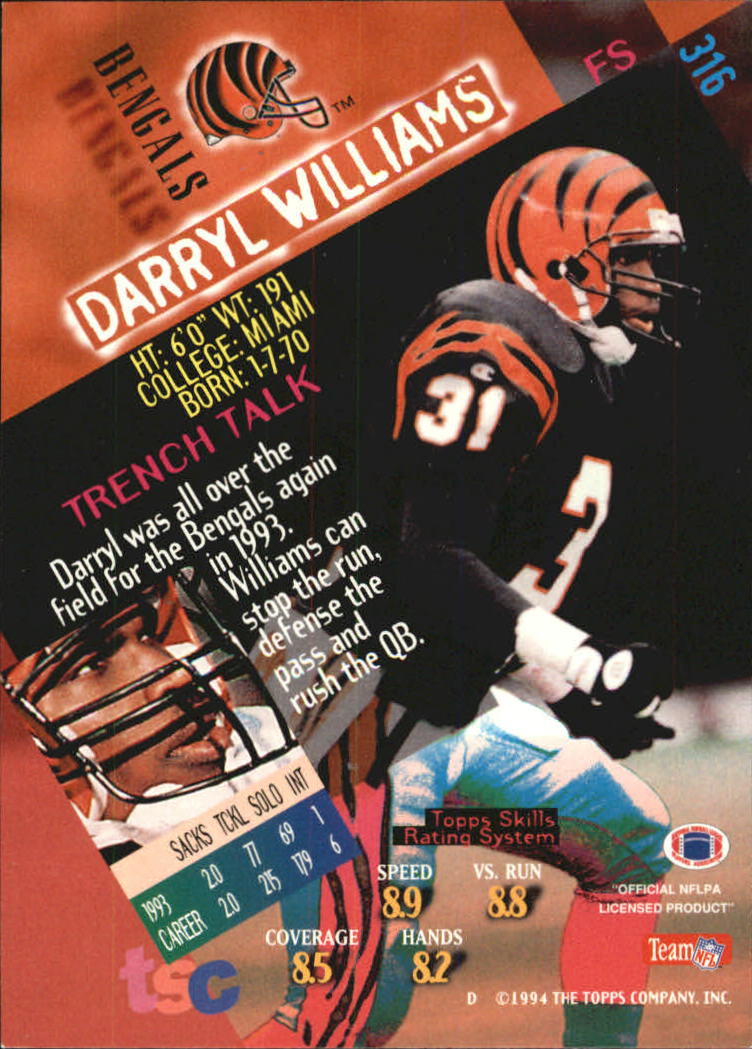 1994 Stadium Club First Day #316 Darryl Williams back image