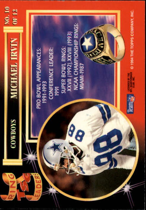 1994 Stadium Club Ring Leaders #10 Michael Irvin back image