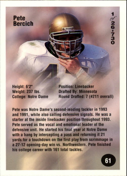 B7654- 1994 Superior Rookies Football Cards 1-80 -You Pick- 15+ FREE US SHIP - Picture 123 of 161