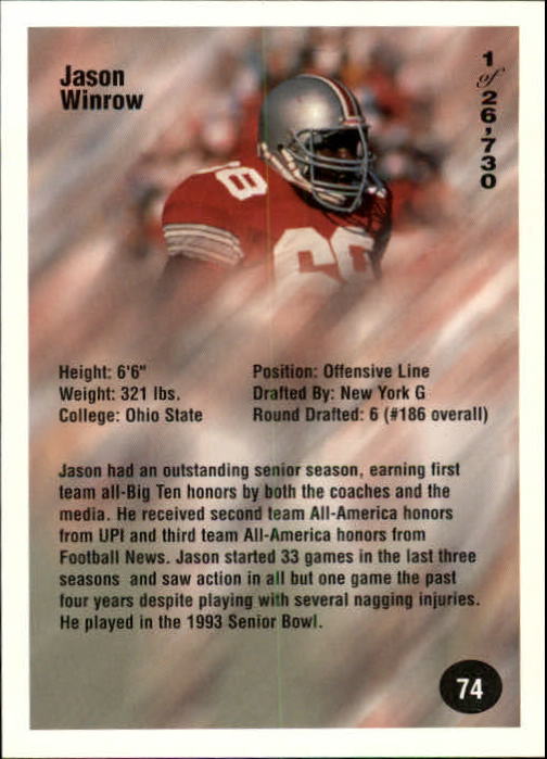 B7654- 1994 Superior Rookies Football Cards 1-80 -You Pick- 15+ FREE US SHIP - Picture 149 of 161