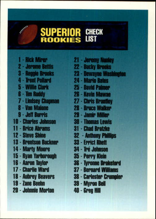 B7654- 1994 Superior Rookies Football Cards 1-80 -You Pick- 15+ FREE US SHIP - Picture 160 of 161