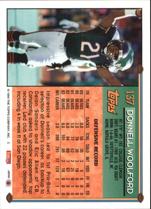 1994 Topps #137 Donnell Woolford back image