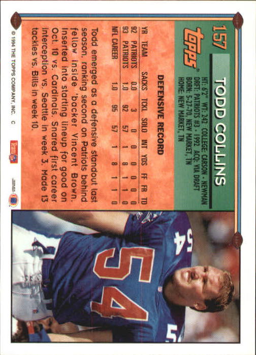 1994 Topps #157 Todd Collins back image