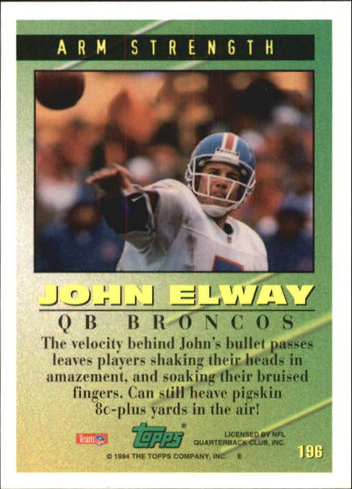 1994 Topps #196 John Elway TOG back image