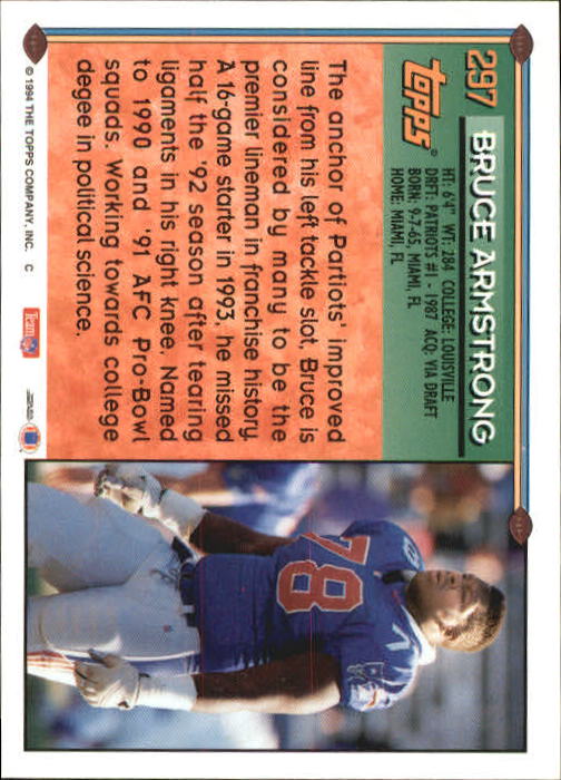 1994 Topps #297 Bruce Armstrong back image