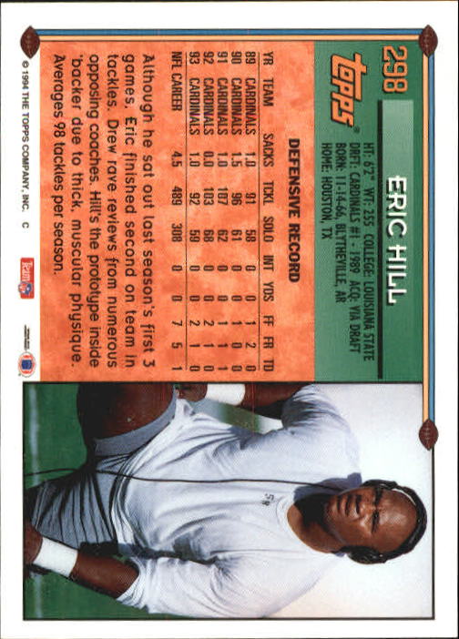 1994 Topps #298 Eric Hill back image