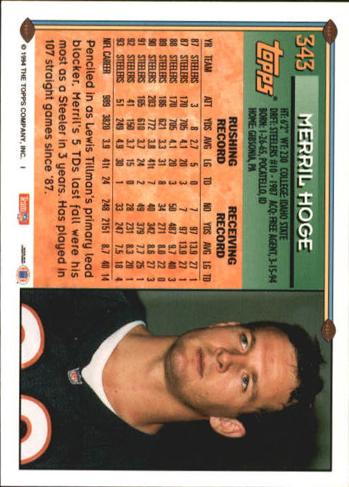 Merrill Hoge autographed Football Card (Chicago Bears) 1994 Upper