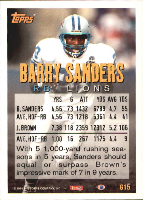1994 Topps #615 Barry Sanders MG back image