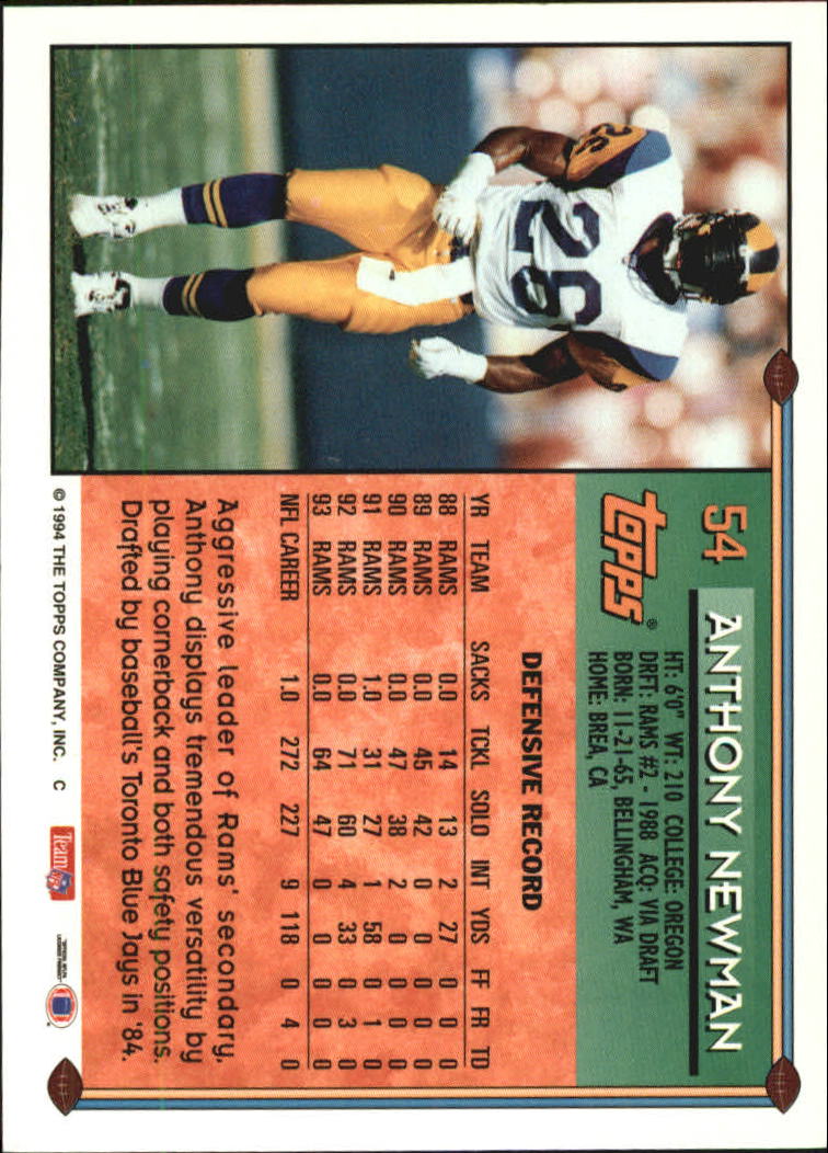 1994 Topps Special Effects #54 Anthony Newman back image