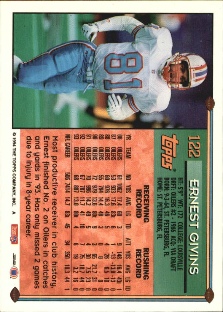 1994 Topps Special Effects #122 Ernest Givins UER back image