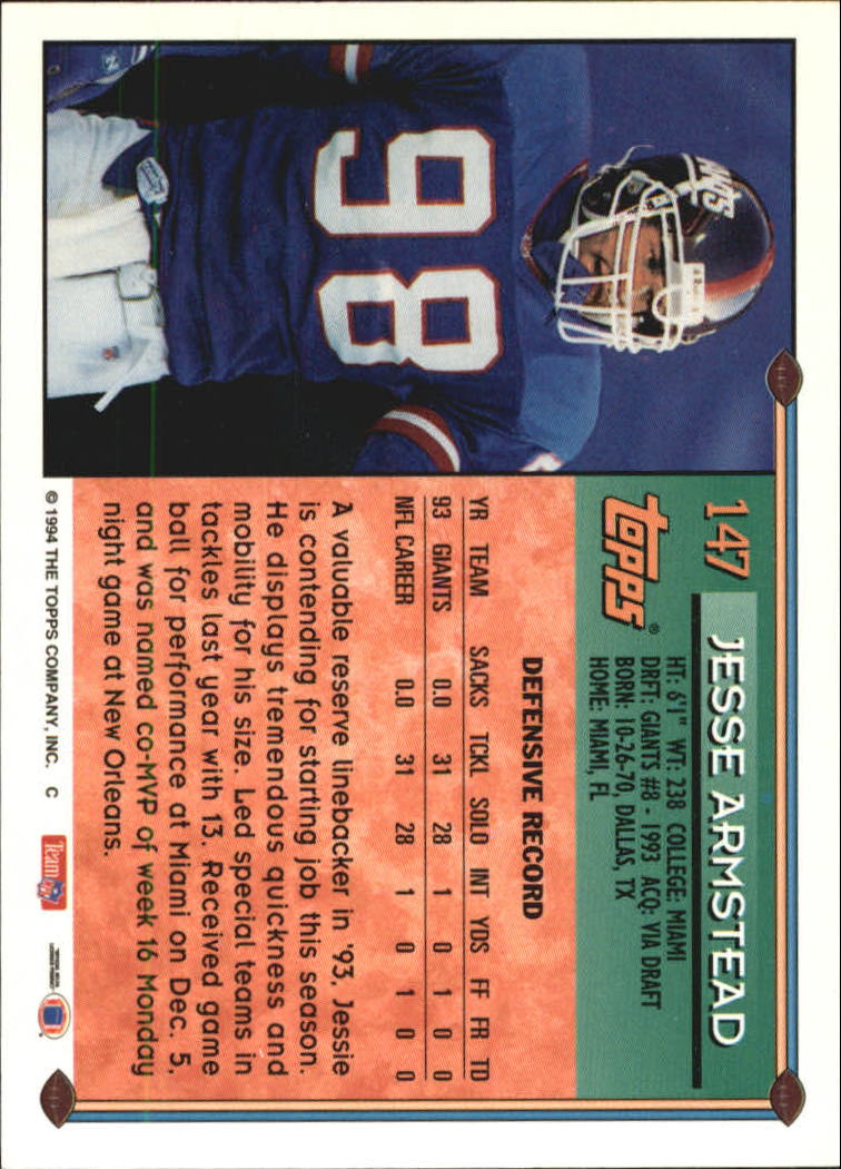 1994 Topps Special Effects #147 Jessie Armstead UER back image