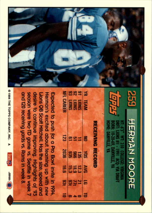 1994 Topps Special Effects #259 Herman Moore back image
