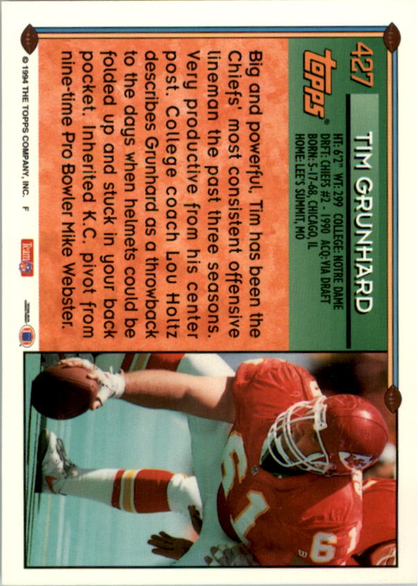 1994 Topps Special Effects #427 Tim Grunhard back image