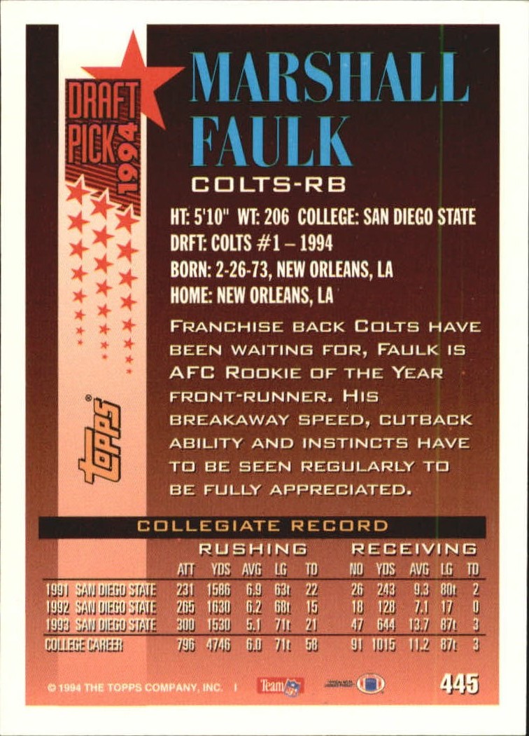 1994 Topps Special Effects #445 Marshall Faulk back image