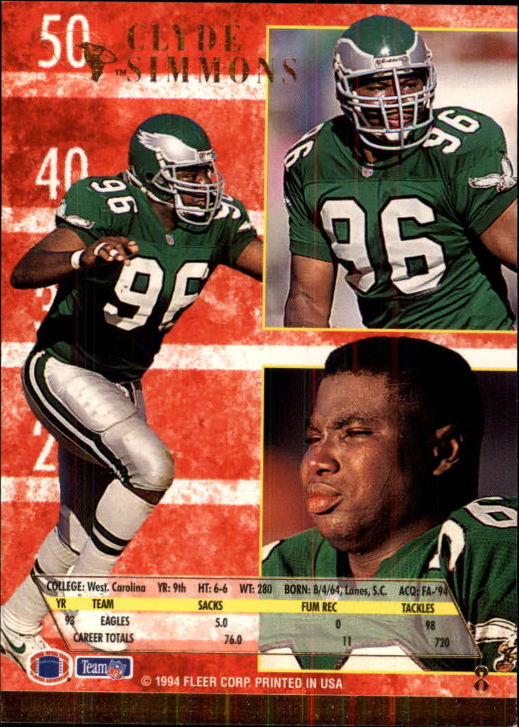 1994 Ultra #8 Clyde Simmons back image
