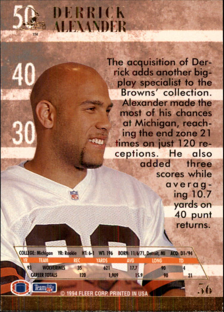 1994 Ultra #56 Derrick Alexander WR RC back image