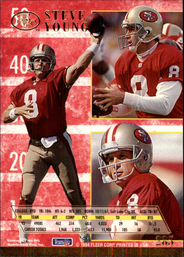 1994 Ultra #285 Steve Young back image