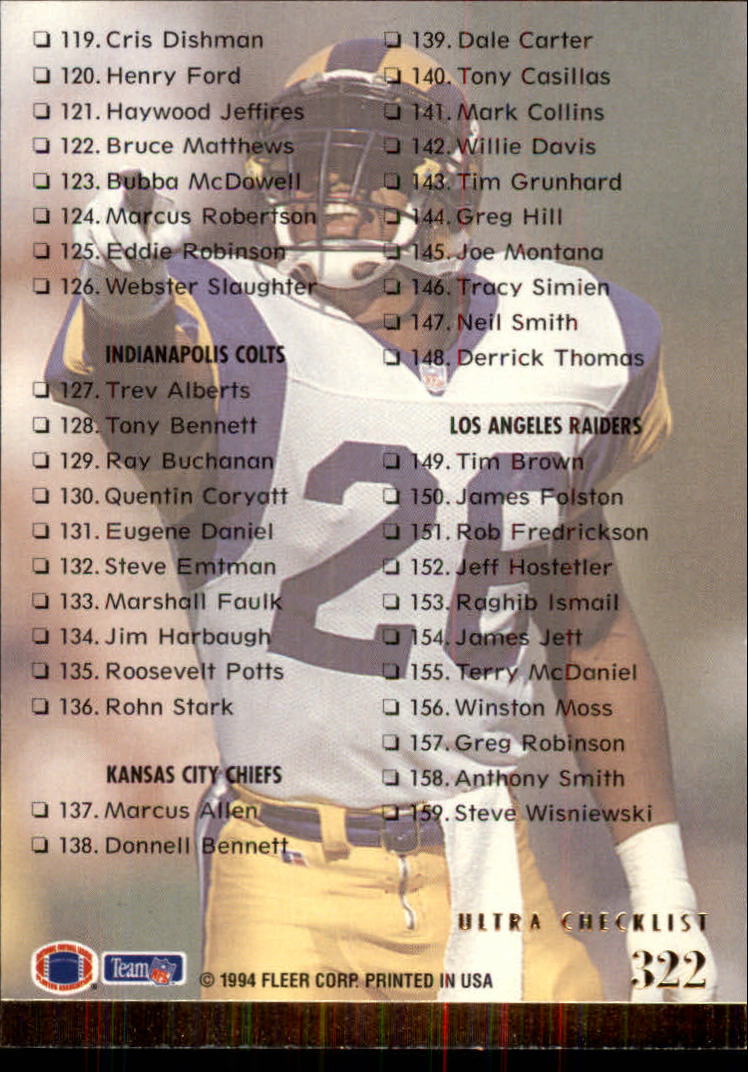 1994 Ultra #322 Checklist back image