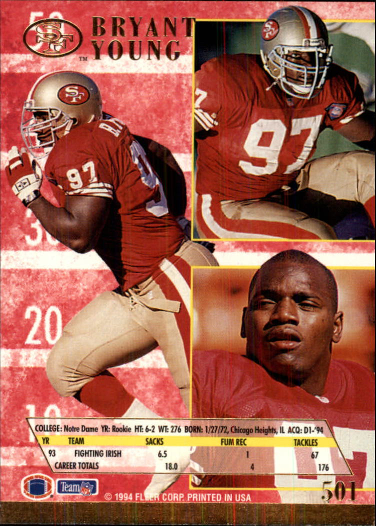 1994 Ultra #501 Bryant Young back image