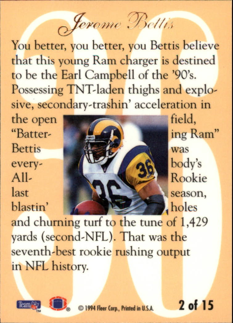 1994 Ultra Flair Hot Numbers #2 Jerome Bettis back image