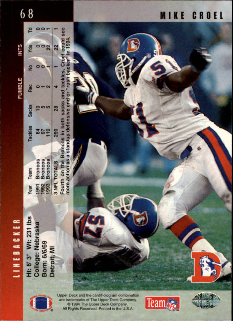 B2176- 1994 Upper Deck FB Card #s 1-249 +Rookies -You Pick- 15+ FREE US SHIP