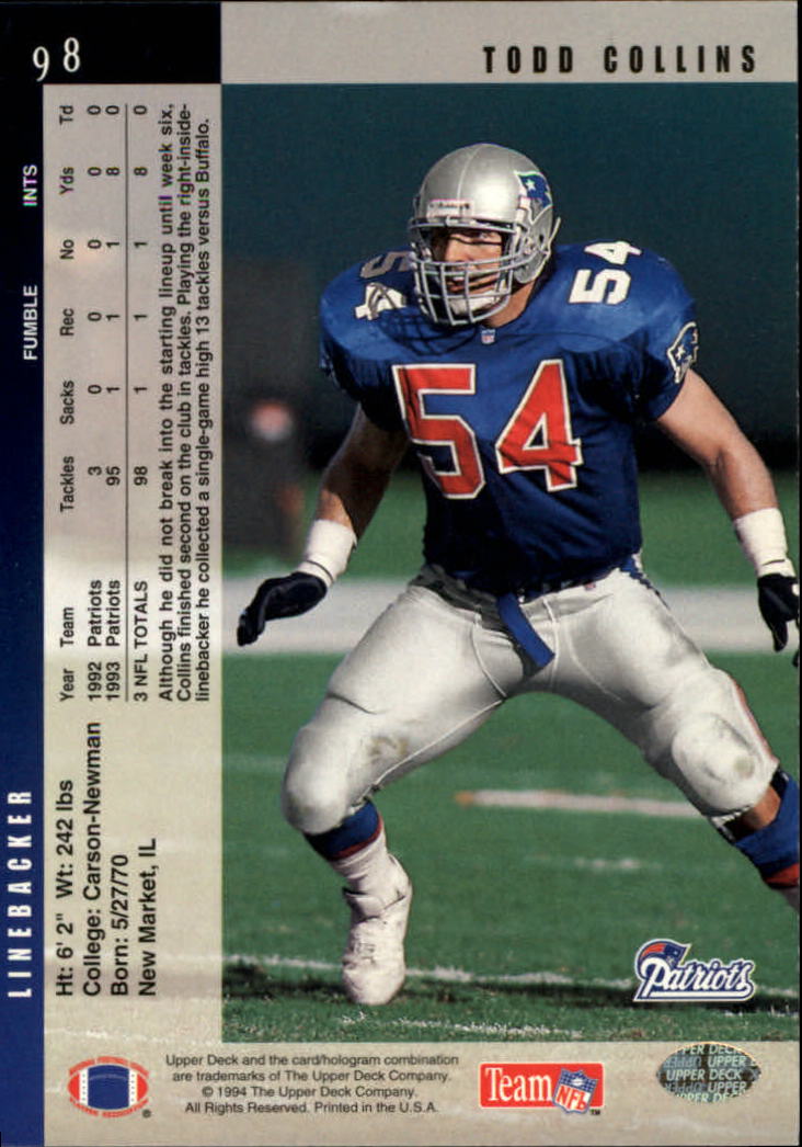 B2176- 1994 Upper Deck FB Card #s 1-249 +Rookies -You Pick- 15+ FREE US SHIP