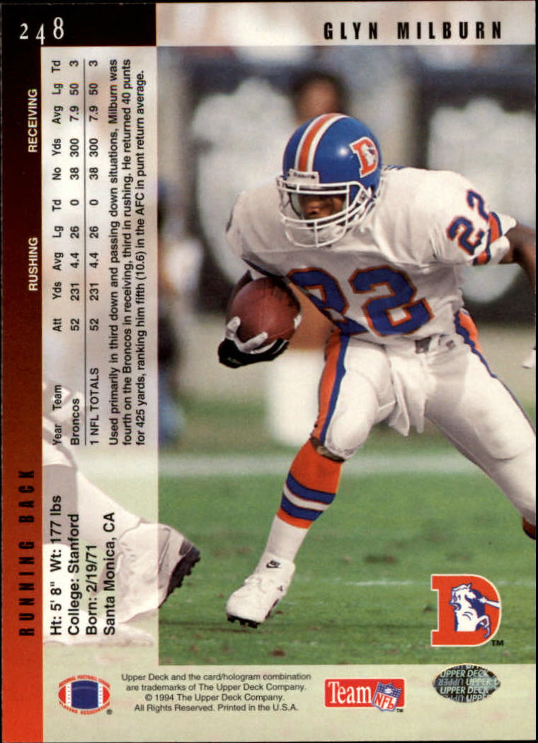 B2176- 1994 Upper Deck FB Card #s 1-249 +Rookies -You Pick- 15+ FREE US SHIP