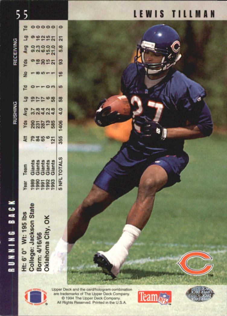 1995 Score Lewis Tillman Chicago Bears #55