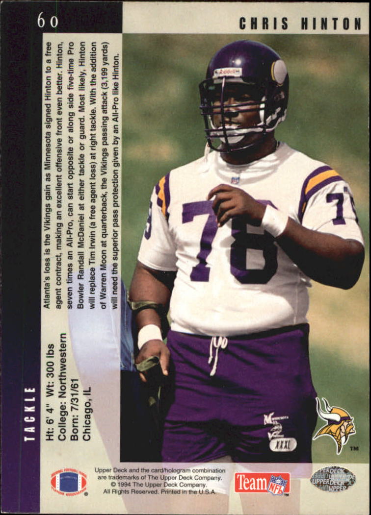 1994 Upper Deck Electric Silver #60 Chris Hinton back image