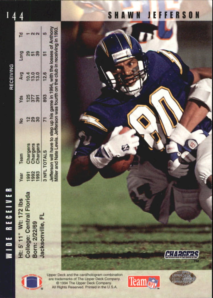 1994 Upper Deck Electric Silver #144 Shawn Jefferson back image