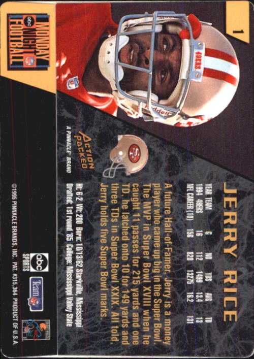 1995 Action Packed Monday Night Football Jerry Rice #1 on Kronozio