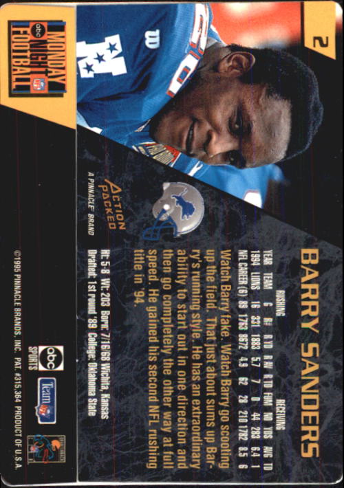 1995 Action Packed Monday Night Football #2 Barry Sanders back image