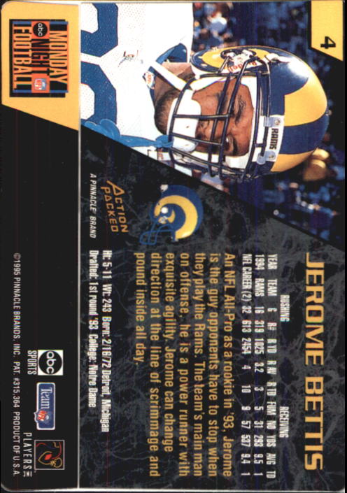 1995 Action Packed Monday Night Football #4 Jerome Bettis back image