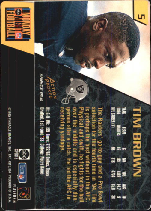 1995 Action Packed Monday Night Football #5 Tim Brown back image