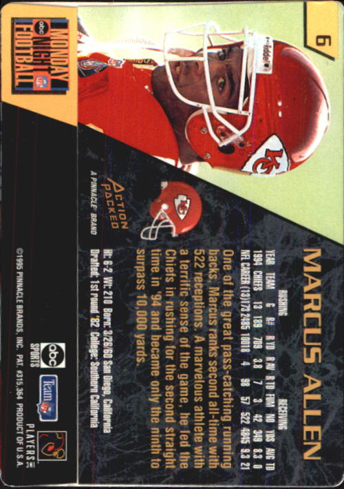 1995 Action Packed Monday Night Football #6 Marcus Allen back image